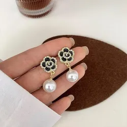 Crystal Rose Stone Pearl Necklace Chain Jewelry Set